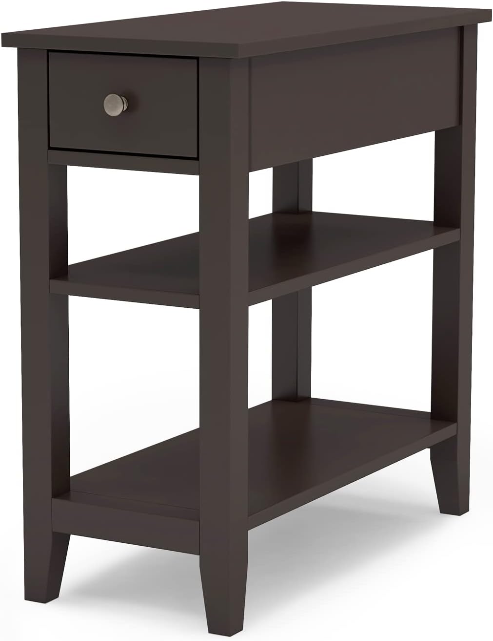 ChooChoo Side Table Living Room, Narrow End Table with Drawer and Shelf, 3-Tier Sofa End Table for Small Space, Espresso