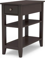 ChooChoo Side Table Living Room, Narrow End Table with Drawer and Shelf, 3-Tier Sofa End Table for Small Space, Espresso
