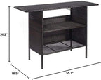 SPSUPE Outdoor Patio Rattan Bar Table, Wicker Bar Counter Table with 2 Steel Shelves and 2 Sets of Rails, 55.1"X 18.5"X 36.2" (L x W x H), Ideal for Garden, Backyard and Pool Side, Brown
