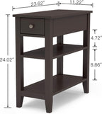 ChooChoo Side Table Living Room, Narrow End Table with Drawer and Shelf, 3-Tier Sofa End Table for Small Space, Espresso