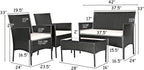 Tangkula 4 Piece Patio Furniture Set, Outdoor Wicker Conversation Set with Tempered Glass Coffee Table, Rattan Loveseat & Chairs Set with Seat Cushions for Backyard, Garden, Poolside (1, Beige)