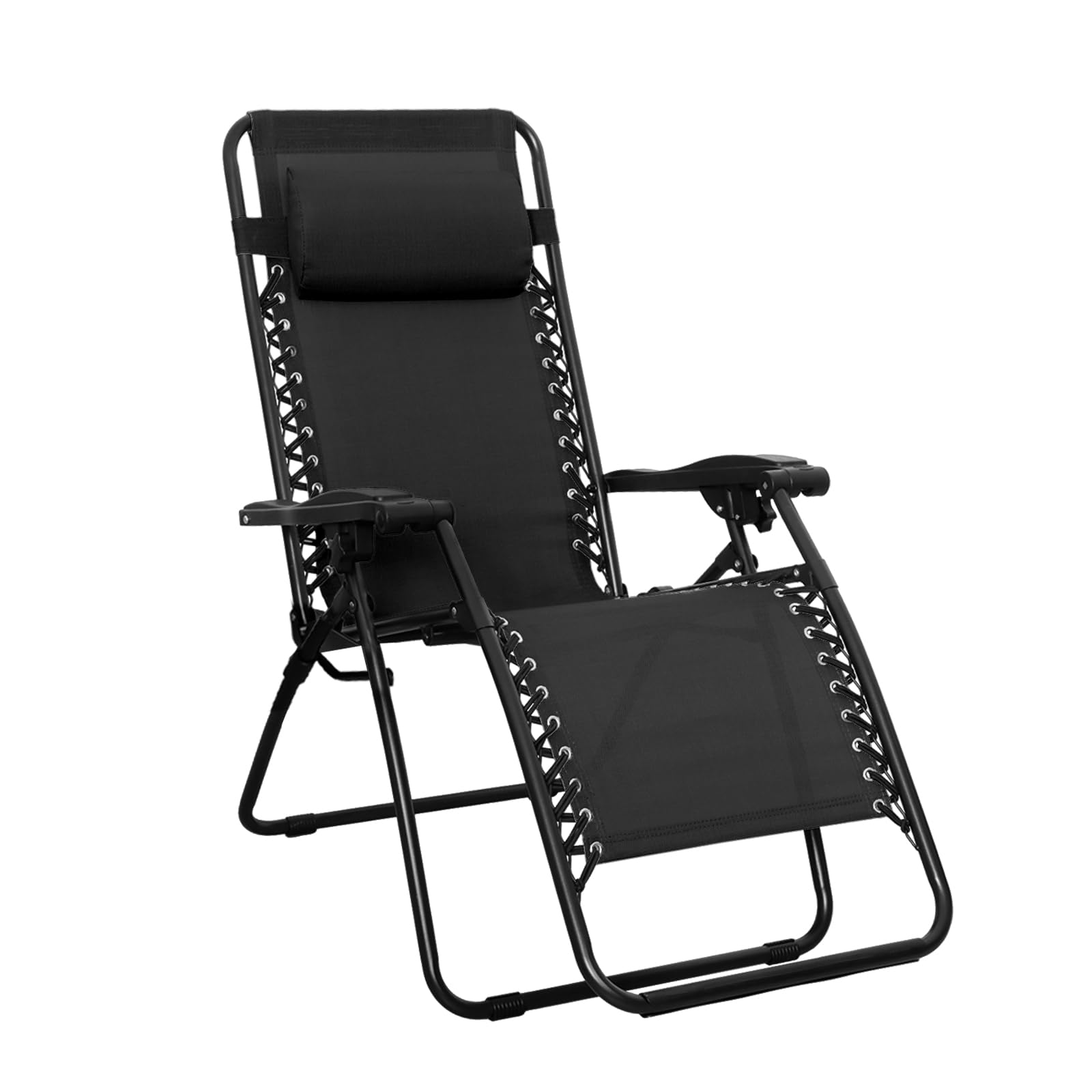 Amazon Basics Outdoor Patio Zero Gravity Folding Reclining Lounge Chair with Padded Headrest Pillow, Adjustable Lawn Chair for Outside, Weather-resistant Textilene, 26", Beige
