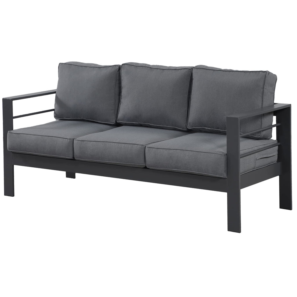 Wisteria Lane Patio Furniture Aluminum Loveseat, All-Weather Outdoor 2 Seats Sofa Couch, Black Metal Chair with Light Grey Cushions