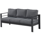 Wisteria Lane Patio Furniture Aluminum Loveseat, All-Weather Outdoor 2 Seats Sofa Couch, Black Metal Chair with Light Grey Cushions
