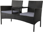 Modern Rattan Outdoor Loveseat 2-Seat Patio Conversation Set with Cushions and Built-in Coffee Table, All-Weather PE Wicker Patio Furniture for Balcony Porch Backyard (Black+White)