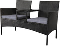 Modern Rattan Outdoor Loveseat 2-Seat Patio Conversation Set with Cushions and Built-in Coffee Table, All-Weather PE Wicker Patio Furniture for Balcony Porch Backyard (Black+Gery)
