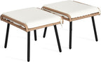 YITAHOME 2-Piece Outdoor Wicker Ottoman, All-Weather Patio Rattan Foot Rest with Cushions - Beige