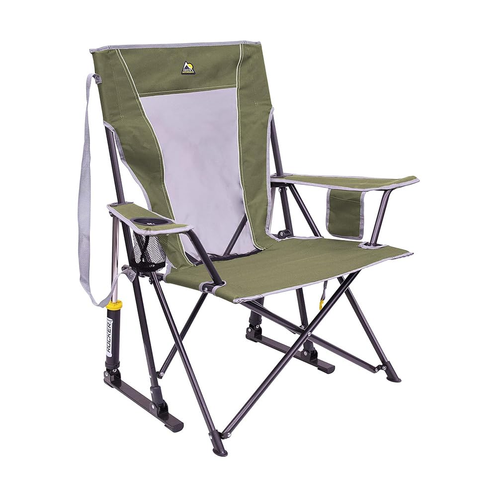 Outdoor Sweet Tea Comfort Pro Portable Folding Rocking Camping Chair with Armrests & Cup Holder