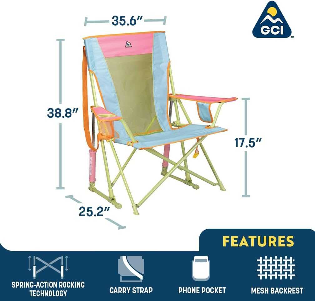 Outdoor Sweet Tea Comfort Pro Portable Folding Rocking Camping Chair with Armrests & Cup Holder