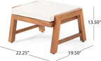 Temecula Outdoor Ottomans with Cushion (Set of 2) - Acacia Wood - Brown/Cream