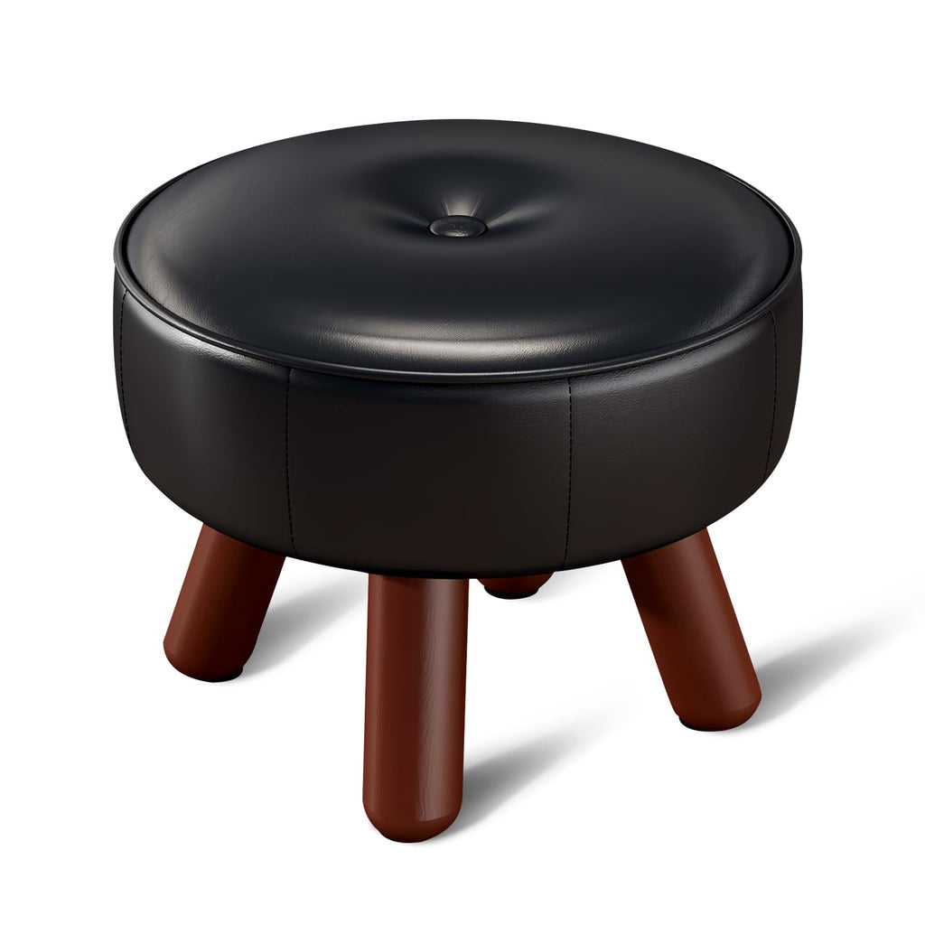 oakvivo 13in Small Foot Stool Ottoman, Round Faux Leather Foot Rest for Couch, Under Desk Pouf Footstool Footrest with Non-Skid Rubber Legs for Ling Room, Bedroom, 13''L x 13''W x 10.2''H, Green