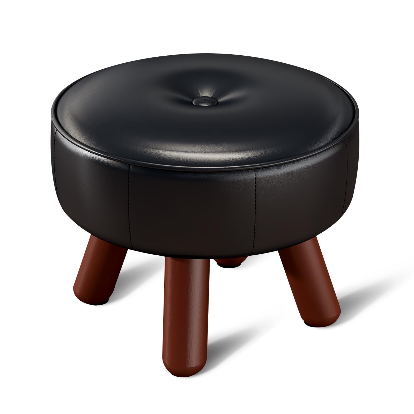 oakvivo 13in Small Foot Stool Ottoman, Round Faux Leather Foot Rest for Couch, Under Desk Pouf Footstool Footrest with Non-Skid Rubber Legs for Ling Room, Bedroom, 13''L x 13''W x 10.2''H, Green