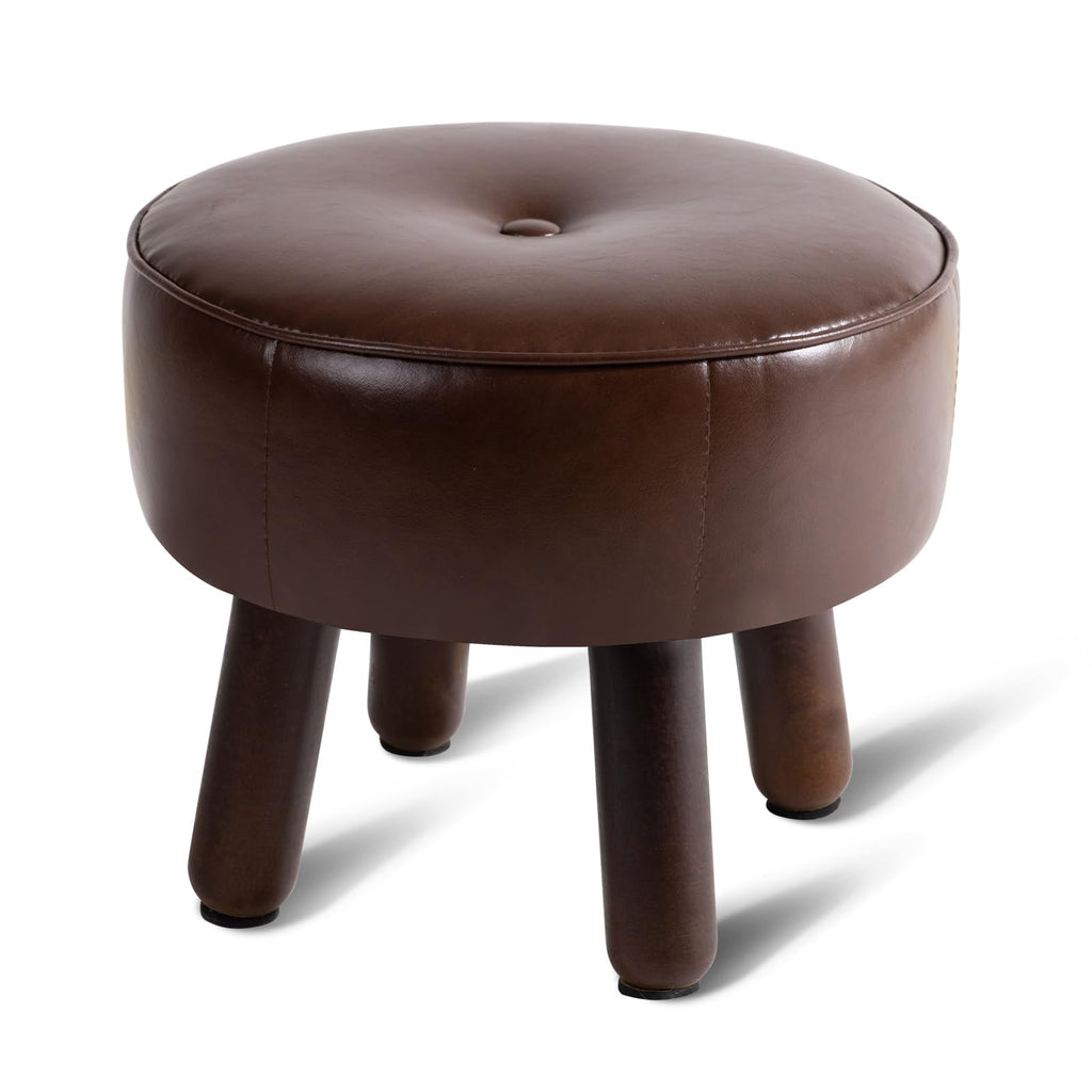oakvivo 13in Small Foot Stool Ottoman, Round Faux Leather Foot Rest for Couch, Under Desk Pouf Footstool Footrest with Non-Skid Rubber Legs for Ling Room, Bedroom, 13''L x 13''W x 10.2''H, Green