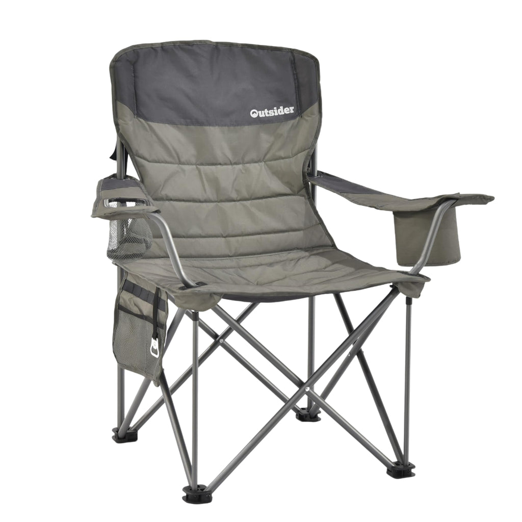 OUTSIDER Oversized Folding Camping Chair 300LB Capacity, Portable Outdoor Lawn Chairs with Ergonomic Lumbar Support, Cooler Bag, Cup Holder, Pockets, Headrest for Beach, Lawn, Hiking (Style-1, 1pc)