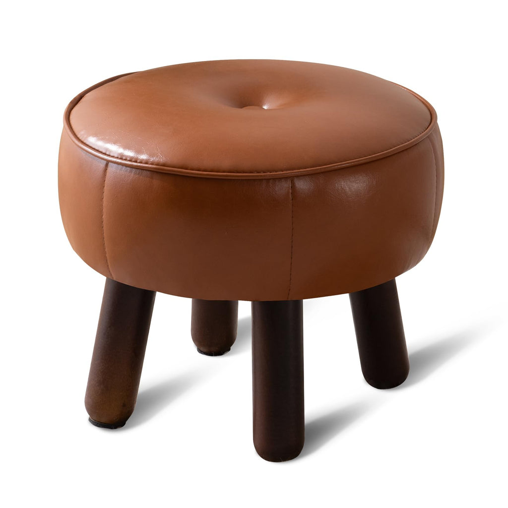 oakvivo 13in Small Foot Stool Ottoman, Round Faux Leather Foot Rest for Couch, Under Desk Pouf Footstool Footrest with Non-Skid Rubber Legs for Ling Room, Bedroom, 13''L x 13''W x 10.2''H, Green