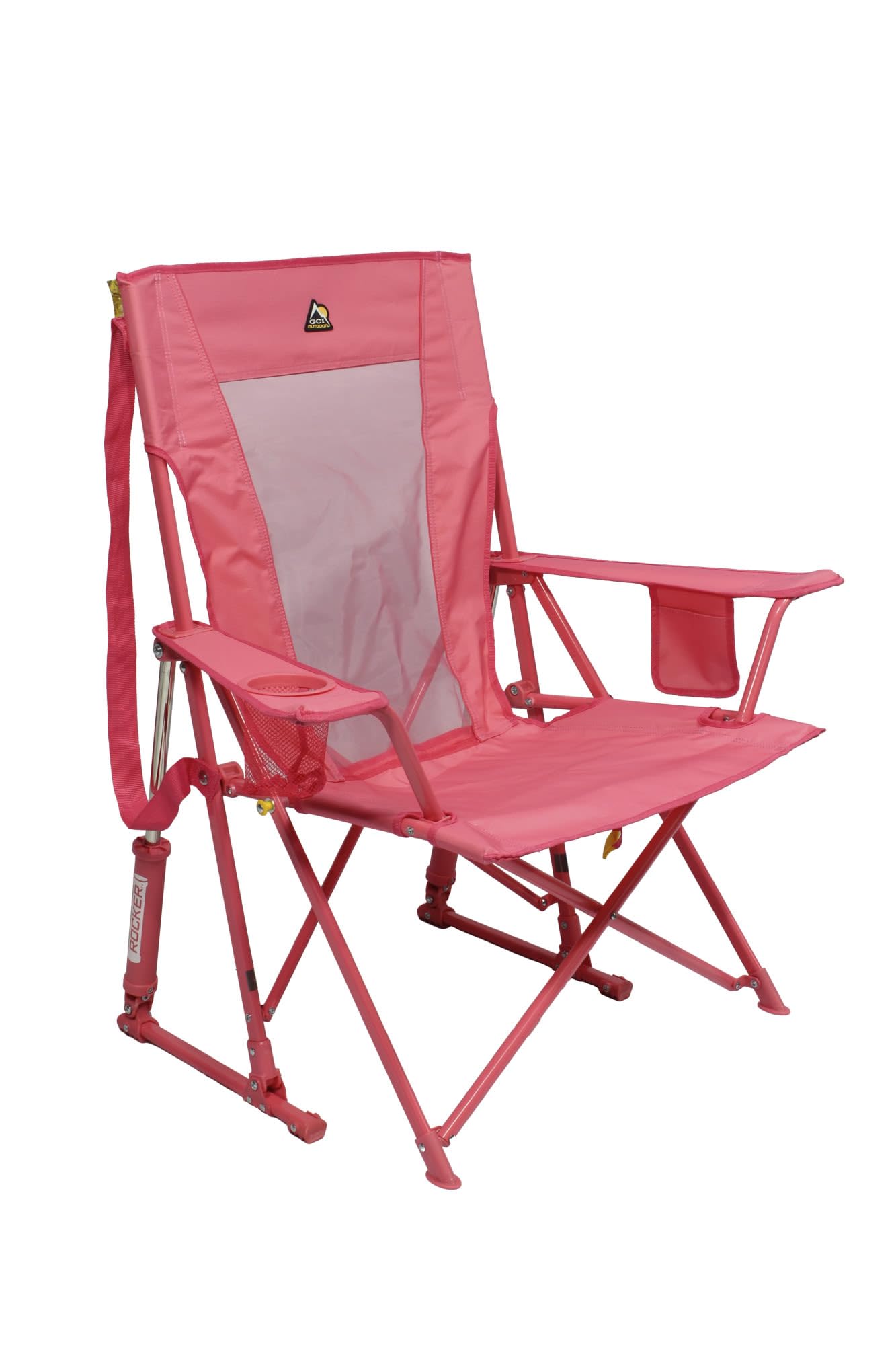 Outdoor Sweet Tea Comfort Pro Portable Folding Rocking Camping Chair with Armrests & Cup Holder