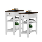 ChooChoo Side Table Living Room, Narrow End Table with Drawer and Shelf, 3-Tier Sofa End Table for Small Space, Espresso
