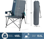 TIMBER RIDGE Oversized Camping Chair with Lumbar Support, Portable Folding Chair Heavy Duty for Adults Supports 450 LBS for Outdoor Camping Lawn, with High Back, Cup Holder, Side Pocket, Blue