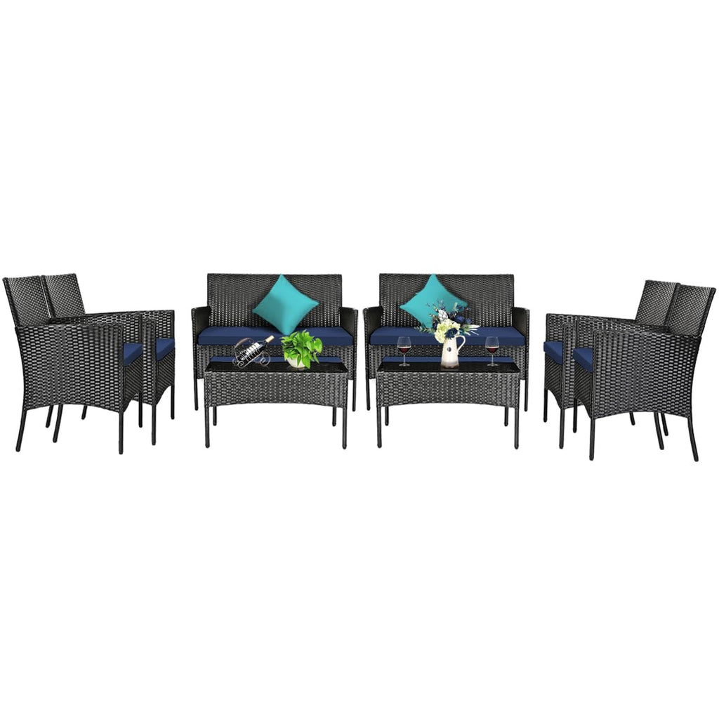 Tangkula 4 Piece Patio Furniture Set, Outdoor Wicker Conversation Set with Tempered Glass Coffee Table, Rattan Loveseat & Chairs Set with Seat Cushions for Backyard, Garden, Poolside (1, Beige)