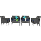 Tangkula 4 Piece Patio Furniture Set, Outdoor Wicker Conversation Set with Tempered Glass Coffee Table, Rattan Loveseat & Chairs Set with Seat Cushions for Backyard, Garden, Poolside (1, Beige)