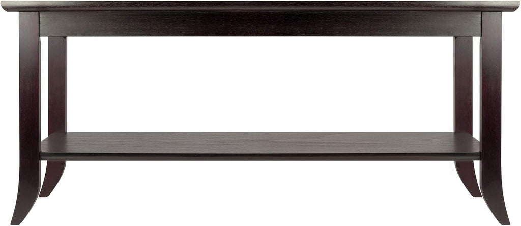 Winsome Genoa Rectangular Coffee Table with Glass Top And Shelf, Espresso