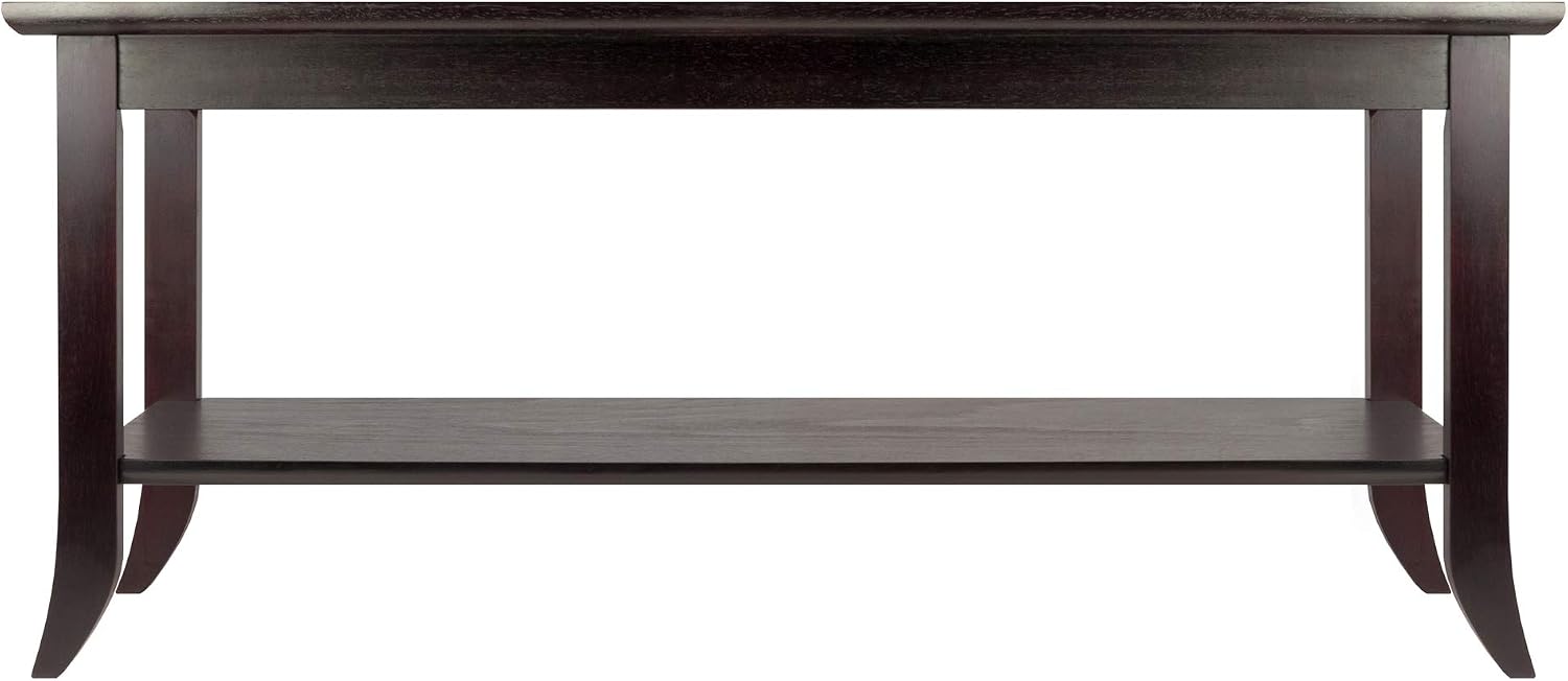 Winsome Genoa Rectangular Coffee Table with Glass Top And Shelf, Espresso