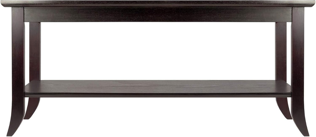 Winsome Genoa Rectangular Coffee Table with Glass Top And Shelf, Espresso