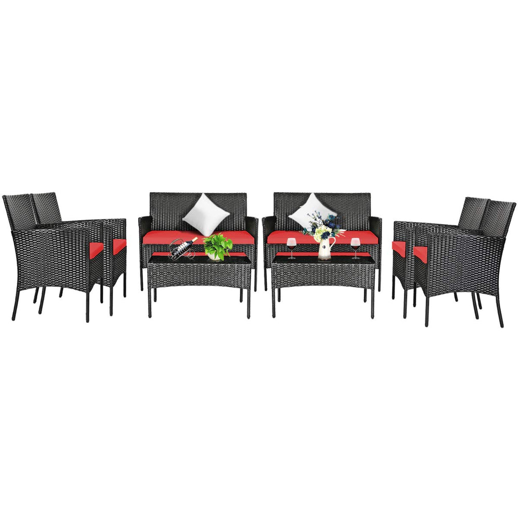 Tangkula 4 Piece Patio Furniture Set, Outdoor Wicker Conversation Set with Tempered Glass Coffee Table, Rattan Loveseat & Chairs Set with Seat Cushions for Backyard, Garden, Poolside (1, Beige)