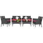 Tangkula 4 Piece Patio Furniture Set, Outdoor Wicker Conversation Set with Tempered Glass Coffee Table, Rattan Loveseat & Chairs Set with Seat Cushions for Backyard, Garden, Poolside (1, Beige)