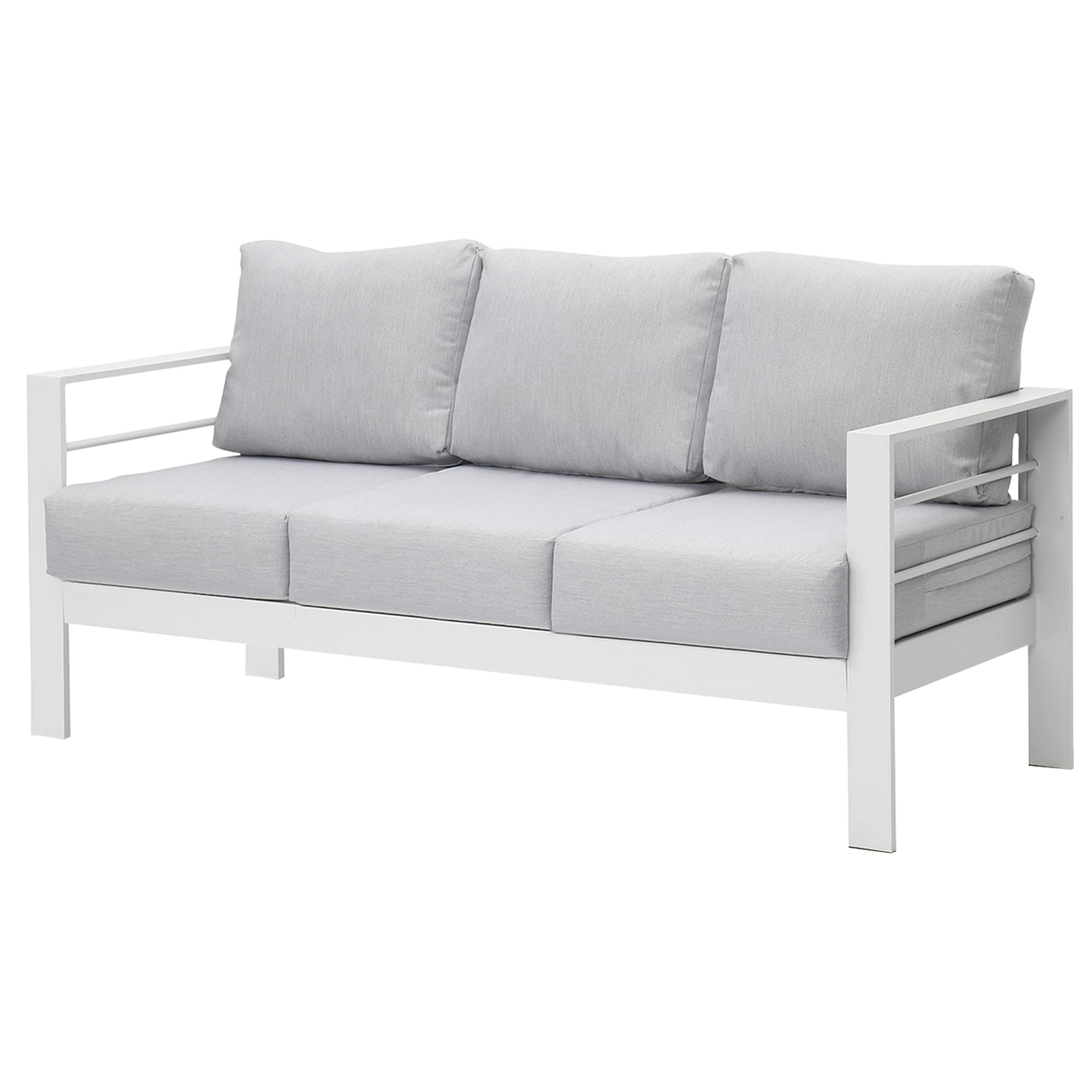 Wisteria Lane Patio Furniture Aluminum Loveseat, All-Weather Outdoor 2 Seats Sofa Couch, Black Metal Chair with Light Grey Cushions