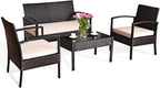 Tangkula 4 Piece Rattan Patio Furniture Set, All Weather Heavy Duty Wicker Outdoor Conversation Set, Includes Loveseat Bench, Single Chairs and Coffee Table, for Porch, Backyard, Garden, Poolside (1)