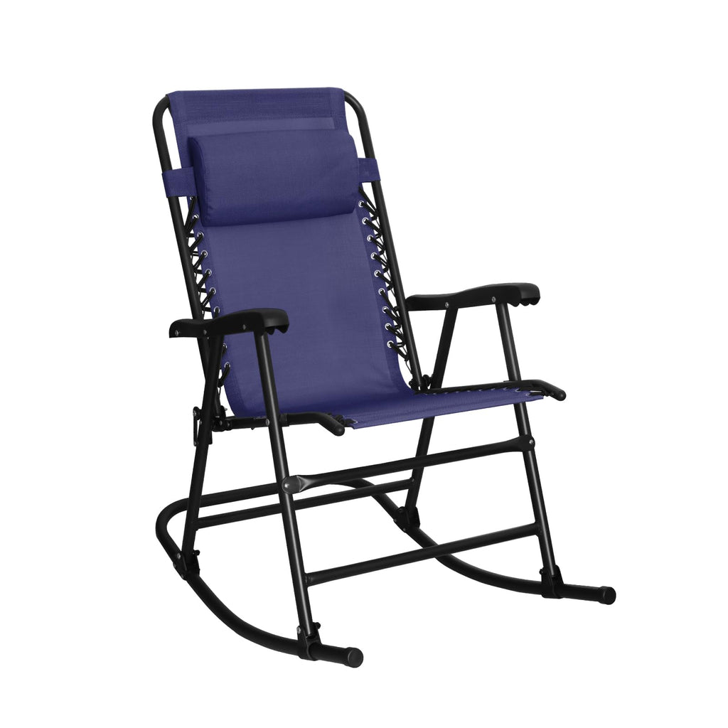 Amazon Basics Outdoor Portable Folding Rocking Chair with Headrest, Ergonomic Design, Weather-resistant Patio Reclining Lounge Chair for Porch, 33.6 x 37.4 x 26 inch, Beige