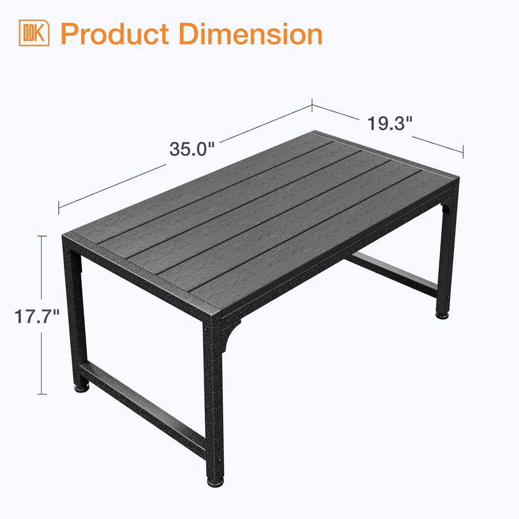 ODK Outdoor Coffee Table, Rectangle Weather-Resistant Patio Coffee Table for Garden, Balcony, Hot Tub, Poolside, Heavy-Duty Metal Frame, Black