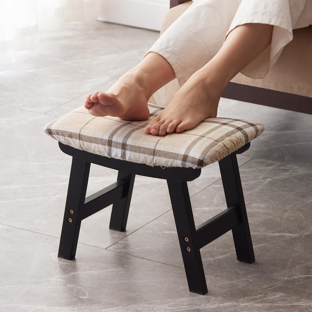 Kitsanery Foot Stool,Ottoman,Bamboo Small Sofa Foot Rest Under Desk,Extra Seating for Living Room, Bedroom and Kitchen (Natural Stool Legs - Beige Surface)