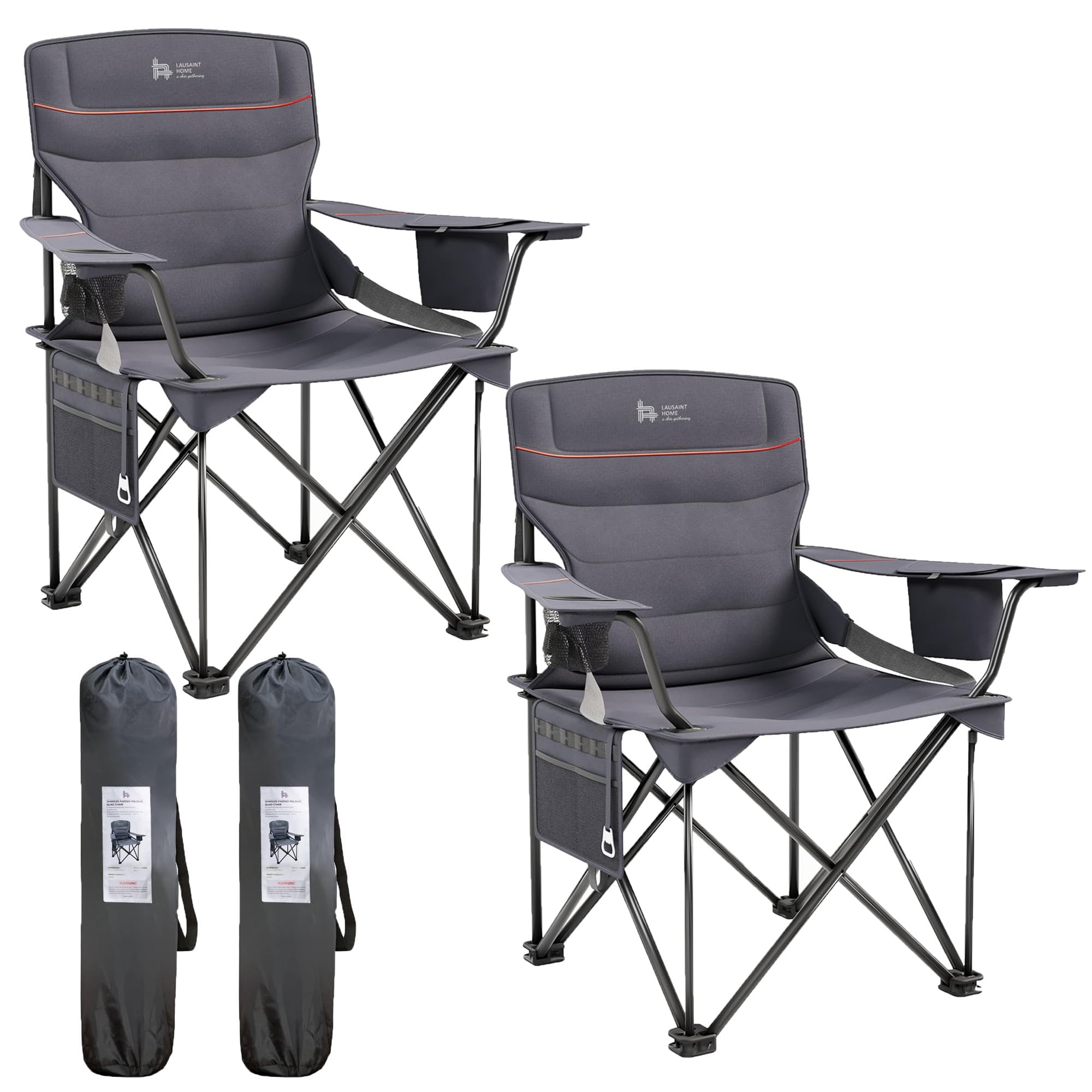 OUTSIDER Oversized Folding Camping Chair 300LB Capacity, Portable Outdoor Lawn Chairs with Ergonomic Lumbar Support, Cooler Bag, Cup Holder, Pockets, Headrest for Beach, Lawn, Hiking (Style-1, 1pc)