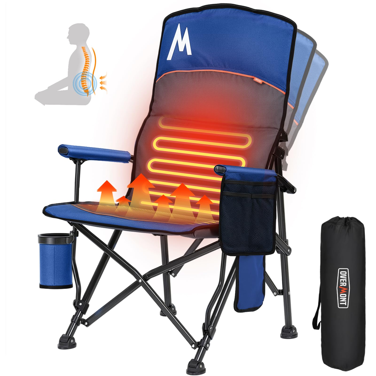 Overmont Camping Chair with Lumbar Support for Adults - Oversized with High Back Supports 450 LBS - Heavy Duty Folding Chair Portable for Outdoor Lawn Patio Balcony with Patent No.: US D1.028.543 S
