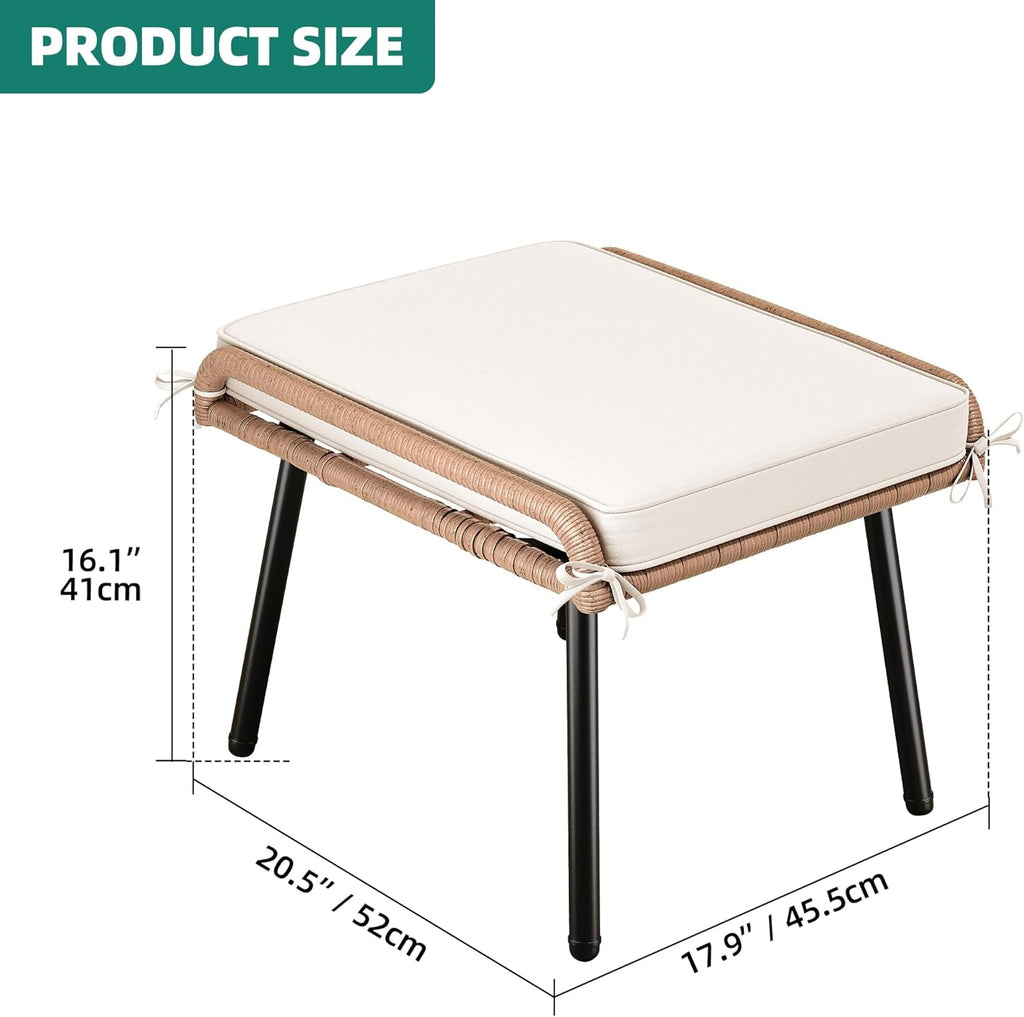 YITAHOME 2-Piece Outdoor Wicker Ottoman, All-Weather Patio Rattan Foot Rest with Cushions - Beige