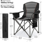 Oversized Padded Camping Chairs for Adults,Heavy Duty Support 400 Lbs,Folding Portable Lawn Chair w/Cup Holder,Cooler Bag,Side Pocket,Perfect for Outdoor Picnic,Hiking(Black)
