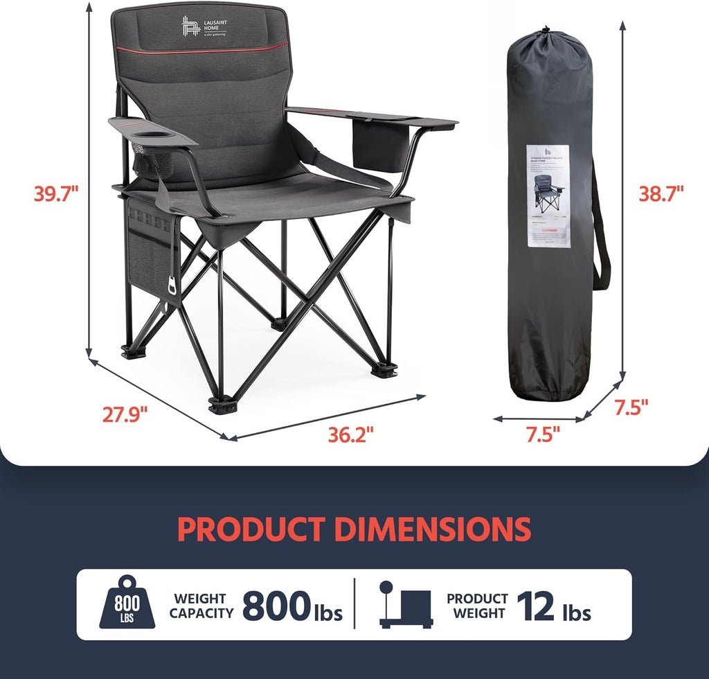 OUTSIDER Oversized Folding Camping Chair 300LB Capacity, Portable Outdoor Lawn Chairs with Ergonomic Lumbar Support, Cooler Bag, Cup Holder, Pockets, Headrest for Beach, Lawn, Hiking (Style-1, 1pc)