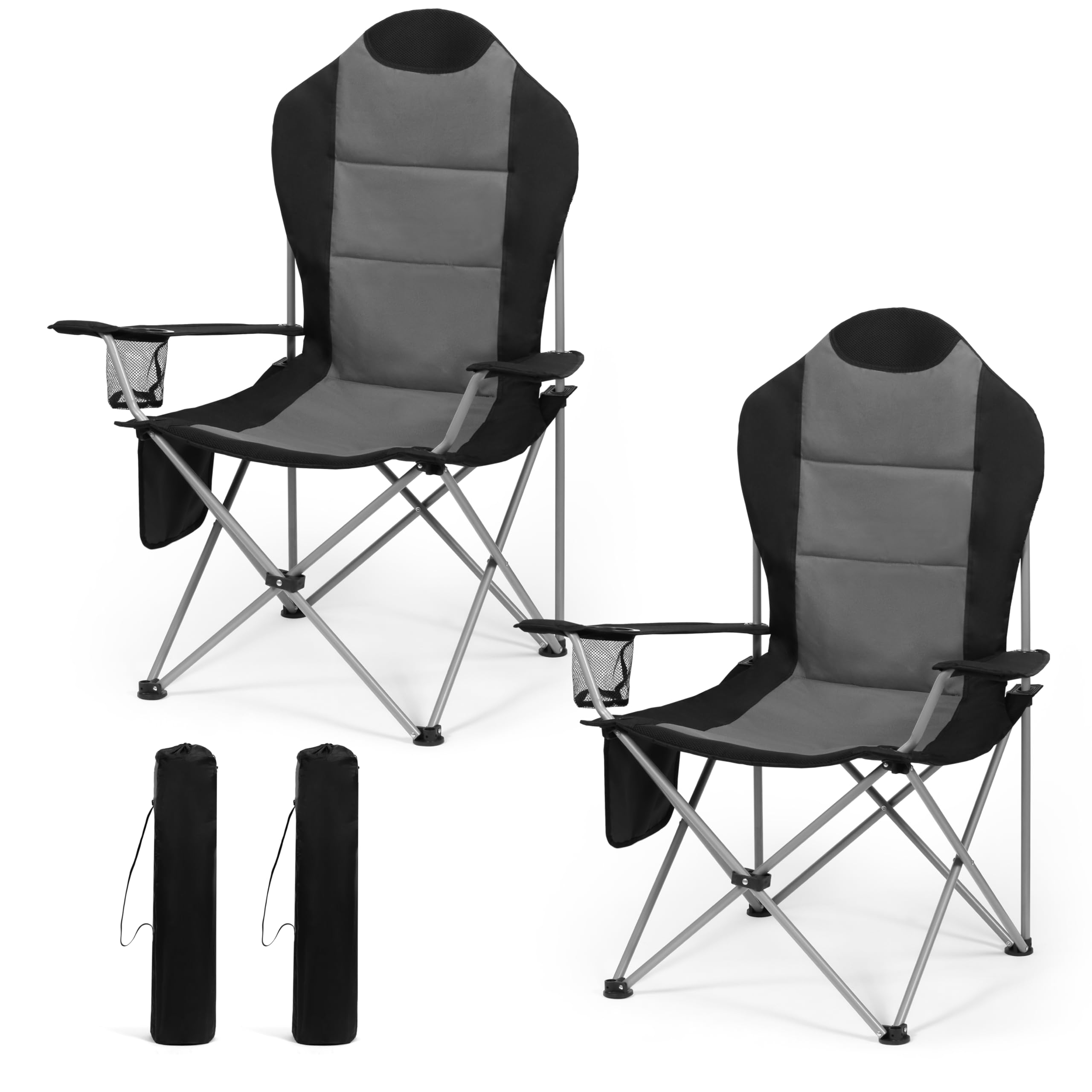 OUTSIDER Oversized Folding Camping Chair 300LB Capacity, Portable Outdoor Lawn Chairs with Ergonomic Lumbar Support, Cooler Bag, Cup Holder, Pockets, Headrest for Beach, Lawn, Hiking (Style-1, 1pc)