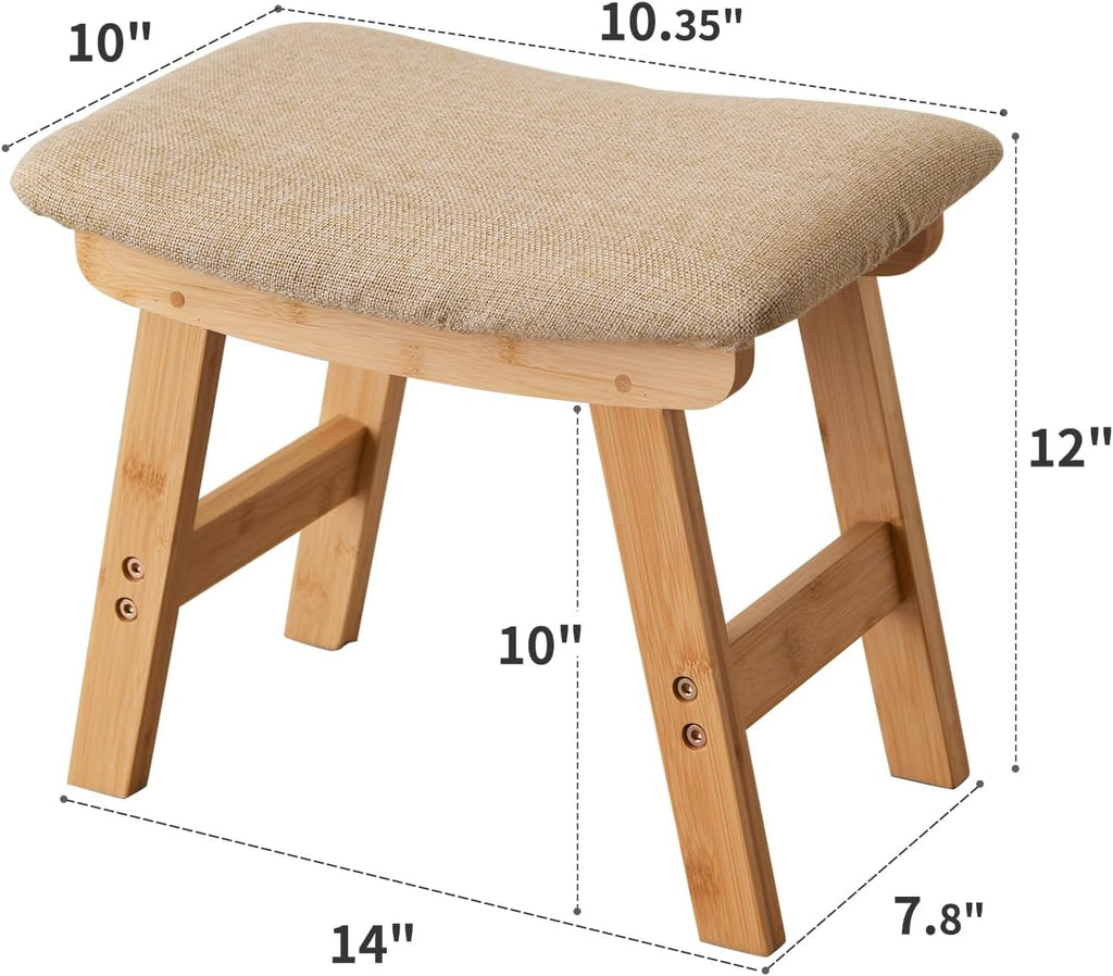 Kitsanery Foot Stool,Ottoman,Bamboo Small Sofa Foot Rest Under Desk,Extra Seating for Living Room, Bedroom and Kitchen (Natural Stool Legs - Beige Surface)