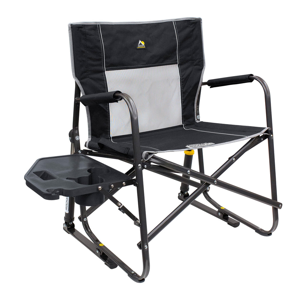 GCI Outdoor Freestyle Rocker Camping Chair | Portable Folding Rocking Chair with Solid, Durable Armrests, Drink Holder & Comfortable Backrest — Indigo Blue