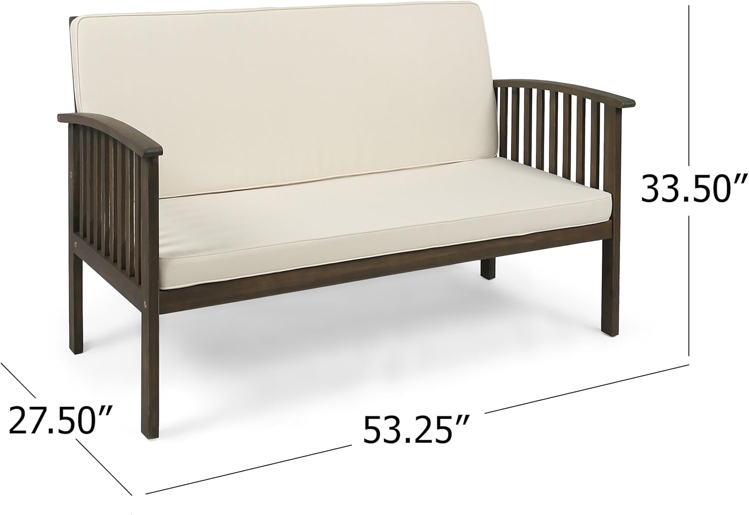 Christopher Knight Home Grace Outdoor Acacia Wood Loveseat, Gray Finish and Cream