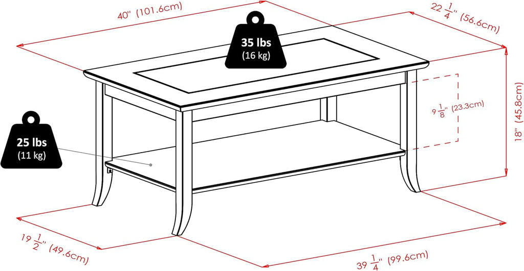 Winsome Genoa Rectangular Coffee Table with Glass Top And Shelf, Espresso