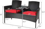 Tangkula Outdoor Rattan Loveseat, Patio Conversation Set with Cushions & Table, Modern Patented Wicker Sofa Set with Built-in Coffee Table, Rattan Sofas for Garden Lawn Backyard
