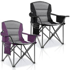 Oversized Padded Camping Chairs for Adults,Heavy Duty Support 400 Lbs,Folding Portable Lawn Chair w/Cup Holder,Cooler Bag,Side Pocket,Perfect for Outdoor Picnic,Hiking(Black)