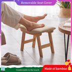 Kitsanery Foot Stool,Ottoman,Bamboo Small Sofa Foot Rest Under Desk,Extra Seating for Living Room, Bedroom and Kitchen (Natural Stool Legs - Beige Surface)