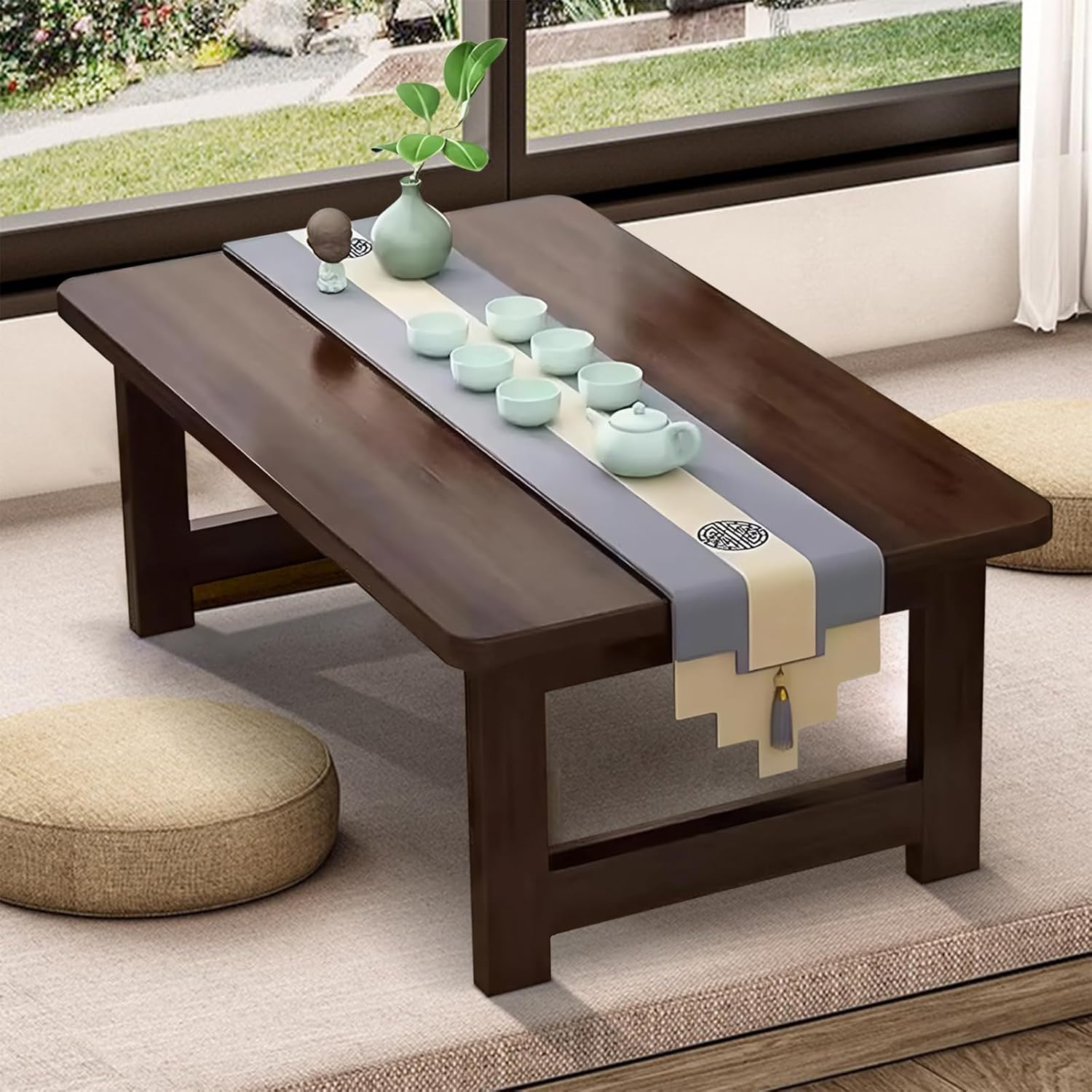 Japanese Floor Sitting Table, Folding Wood Tea Table Chabudai Japanese Coffee Table Low Table for Living Room Home Tatami Office (A 31.5 * 15.7 * 11.8 INCH)