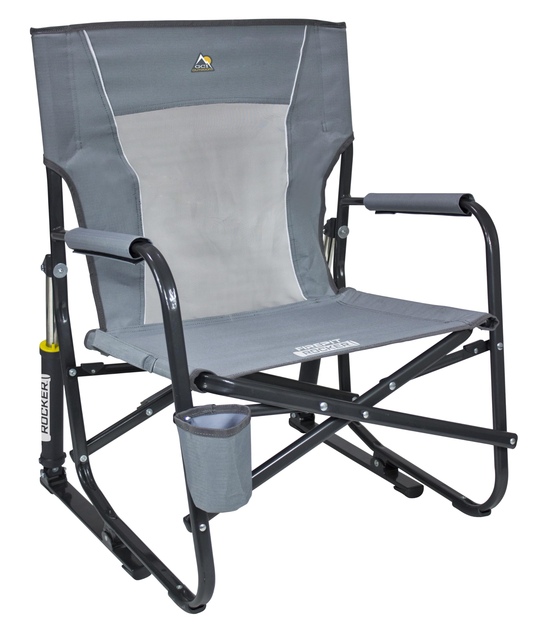 GCI Outdoor Freestyle Rocker Camping Chair | Portable Folding Rocking Chair with Solid, Durable Armrests, Drink Holder & Comfortable Backrest — Indigo Blue