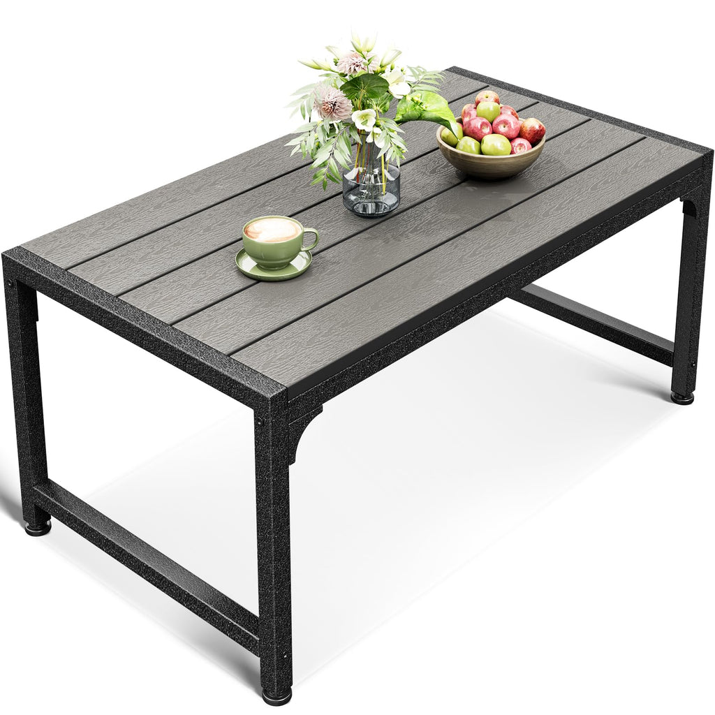 ODK Outdoor Coffee Table, Rectangle Weather-Resistant Patio Coffee Table for Garden, Balcony, Hot Tub, Poolside, Heavy-Duty Metal Frame, Black